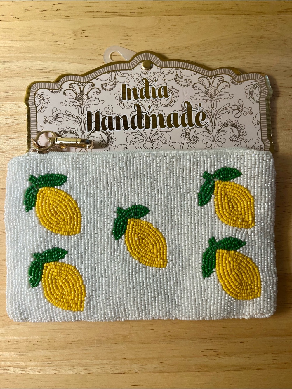 Handmade Beaded Lemon Clutch - White & Yellow